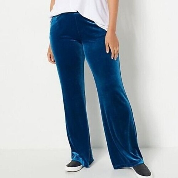 Attitudes by Renee Petite Velvet Wide Leg Knit Pants Seaport Teal Petite small - Picture 1 of 1